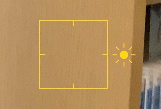 黄色の枠の横にある太陽マークに指を置いた状態で指を上下させると明るさの調節ができます。撮りたいものの色が自然な色になるように調整しましょう。